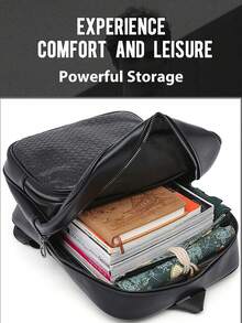 2025 New PU Woven Texture Backpack, Unisex College Student Backpack, Casual Backpack, Korean Style Simple Outdoor Travel Bag Large Capacity Bag