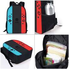 Game Console Pattern Printed Backpack Three Pieces Set (Single-Layer Backpack + Shoulder Strap Lunch Bag + Single-Layer Pencil Bag) School Bag