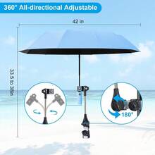 Cool SummerBeach Chair Umbrella With Clamp Clip On Umbrellas For Chair 42 Inches Adjustable Sun Umbrella For Camping Outdoor Chair UPF 50+ Folding Umbrella For Travel Plant Shade Wheelchair - SkyBlue - View 6