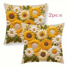 2pcs Sunflower Floral Pattern Single-Sided Printed Pillow Covers, Soft & Comfortable Polyester Cushion Cases, 45 X 45 Cm, With Zipper Closure, Machine Washable, Suitable For Home Decor, Sofa, Bedroom, Outdoor Etc. (Without Pillow Insert) - Multicolor - View 4