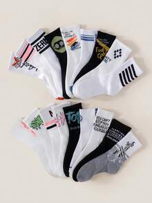 10 Pares de Meias Masculinas Versáteis de Rua Esportivas com Estampa de Grafite até a Panturrilha, Adequadas para Uso Diário (Enviadas Aleatoriamente) - Multicolorido - Visão 3