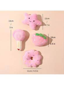 PETSIN 4 Peças Conjunto de Brinquedos de Pelúcia Fofos e Com Som para Cães e Gatos Pequenos - Designs de Pirulito, Estrela, Rosquinha e Morango - Brinquedos Interativos e Companheiros para Dormir, Brinquedos para Cães, Brinquedo de Roer para Cães, Suprimentos Interativos