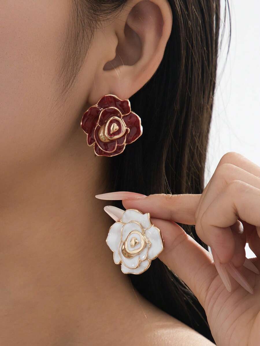 复古欧式多层油彩玫瑰花耳钉，个性时尚性感女士耳环，适合约会、休闲、度假