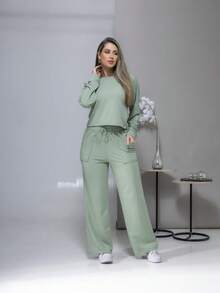Sweatshirt Set Long Sleeve Blouse And Pants C3028 - verde menta - Ver 1
