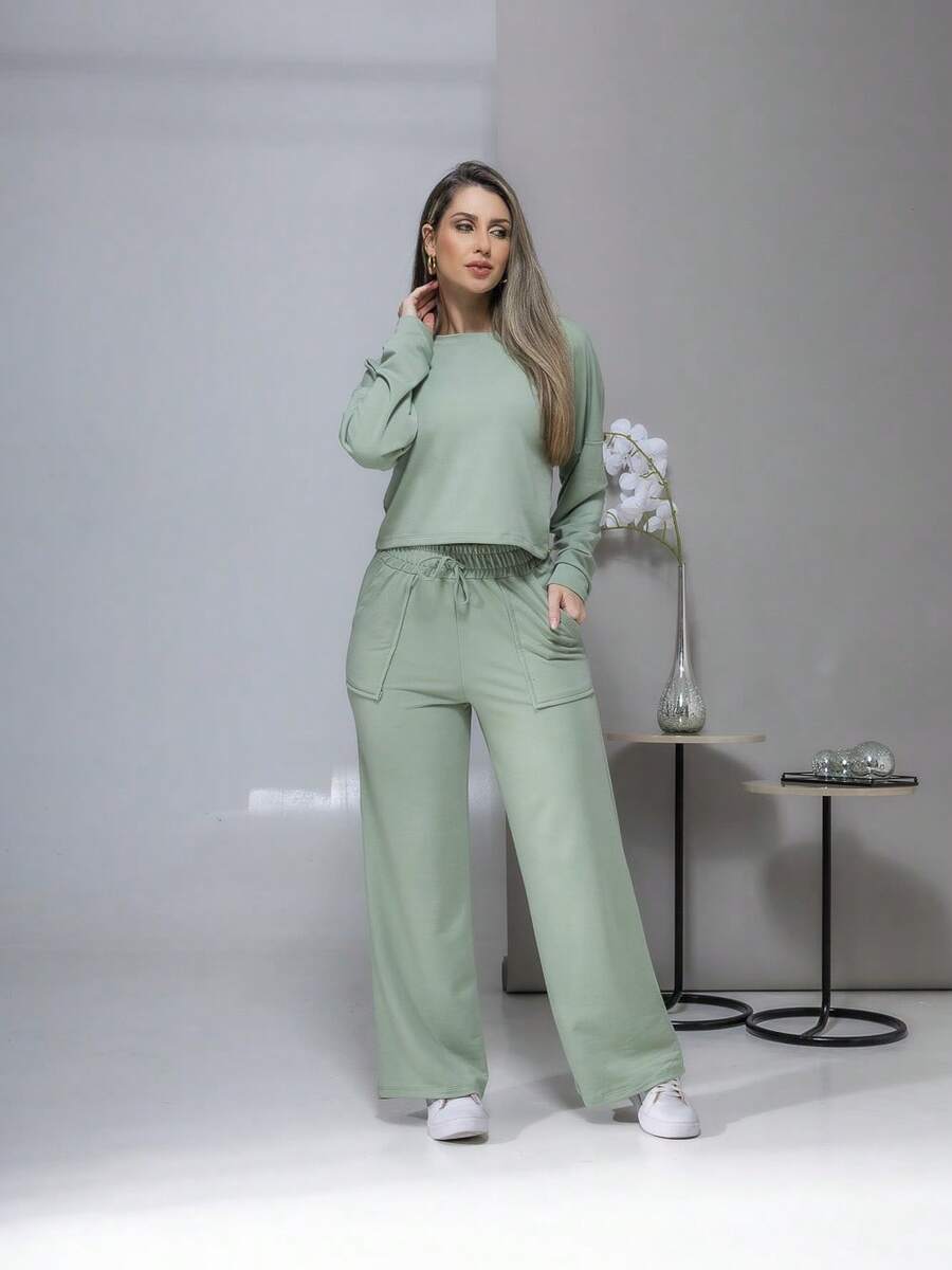 Sweatshirt Set Long Sleeve Blouse And Pants C3028 - verde menta - Ver 1