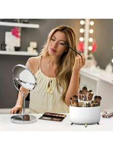 1 件 360 度旋转化妆品收纳盒 - 5 个隔层塑料化妆品收纳盒，用于刷子、口红、护肤品和文具，无味奢华条纹设计桌面收纳盒，返校