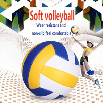 1 pieza Balón de Voleibol #5, PVC Grueso, Amarillo/Azul/Blanco, Adecuado para Entrenamiento Interior/Exterior, Voleibol de Playa
