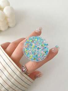 1 件圆形闪光简约桌面手机支架，手机气垫支架，粘性可伸缩亮片支架，兼容 、Android 手机，生日、家人、朋友礼物，推拉式手机握把，手机配件 - 彩色 - 查看 10