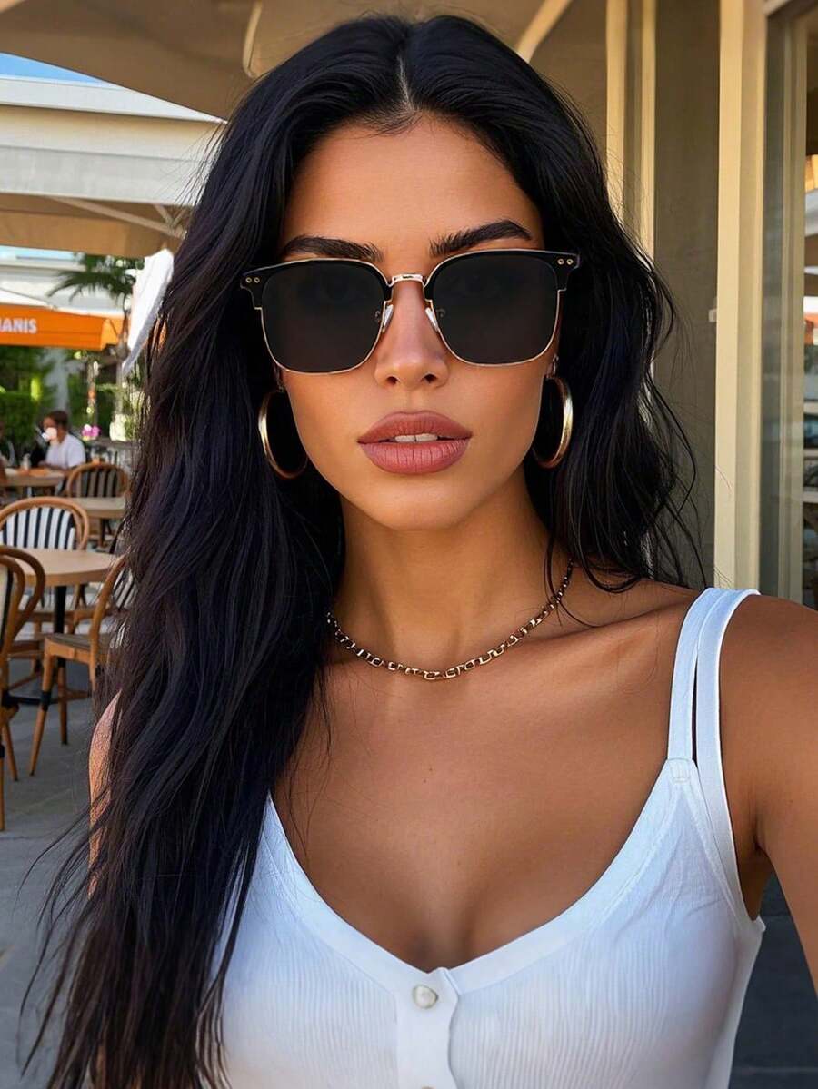 Polarized Sunglasses For Women - Retro Classic Travel Frame Metal Fashion Classic Design, Decor For Outdoor Sports, Cycling, Travel, Beach, Driving, Fishing, UV Protection Shade Going Out Outfit Outdoor Beach Seaside Vacation And Gift For Family And Friends - 黑色 - 查看 1