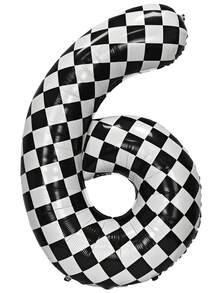 1 Peça Balão Número de Aniversário, Balão de Folha de Alumínio de Carro de Corrida Quadriculado de 40 Polegadas, Balão Grande de Número Preto e Branco Auto-Inflável de Hélio, Adequado para Itens de Decoração de Festa de Aniversário com Bandeira de Corrida