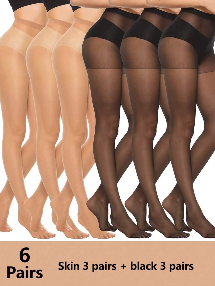 1pc/3pcs/6pcs 20D Women's Sheer Opaque Pantyhose, Skinny Fit Silky Tights, High Waist Hosiery With Reinforced Toe