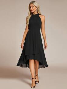 EVERPRETTY Elegant Pleated Chiffon Black Bridesmaid Dresses Formal Dress Wedding Guest Gown