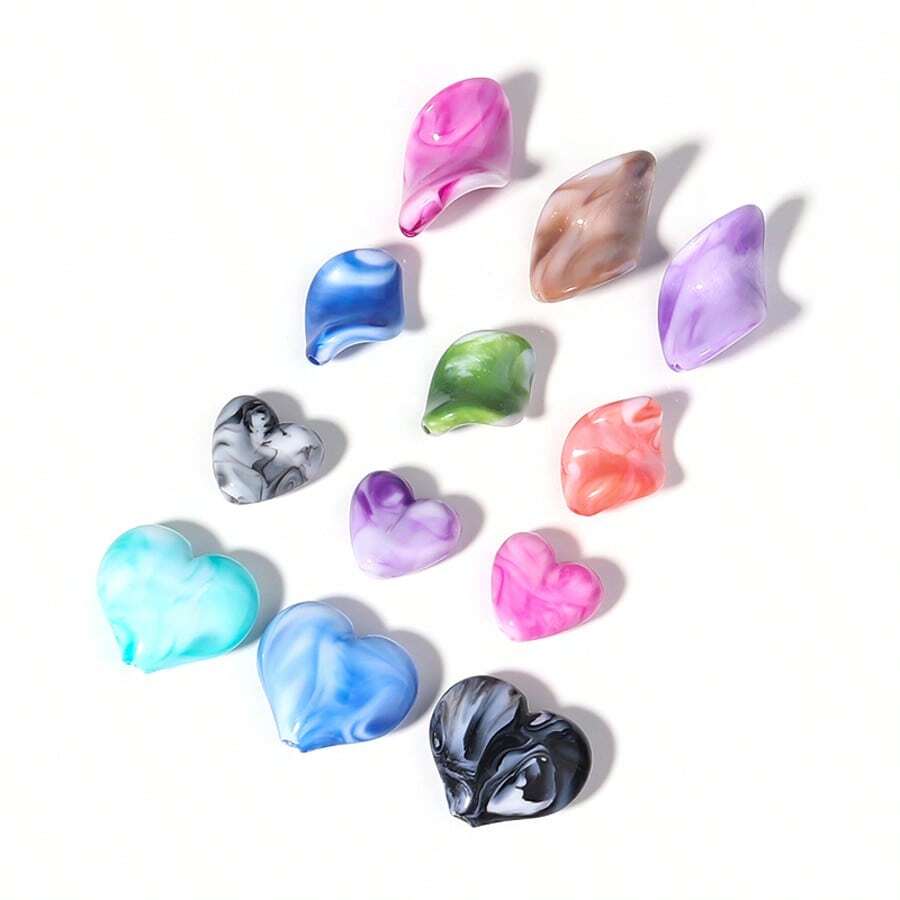 30 piezas/Paquete Cuentas de resina con forma de corazón y agujero grande de estilo pintura al óleo asimétrica y vintage, colores aleatorios, suministros de manualidades y joyería DIY para hacer pulseras, collares y colgantes