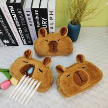 1 hộp đựng bút chì Capybara sang trọng, túi đựng đồ dùng văn phòng phẩm hoạt hình dễ thương có sức chứa lớn, túi đựng bút chì, cặp đi học - màu nâu - Xem 1