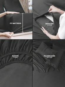 4件套深灰色柔软拉绒床上用品，亲肤舒适，适用于卧室和客房