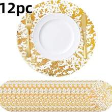 12/24/50/100/150 Stücke 33cm rundes Einweg-Besteck-Set in Goldfarbe, elegante Folie Tisch-Deko, geeignet für Hochzeit, Party, Veranstaltung, Weihnachten, Thanksgiving, Geburtstag, Abschluss, Candle-Light-Dinner, Valentinstag und Single-Party