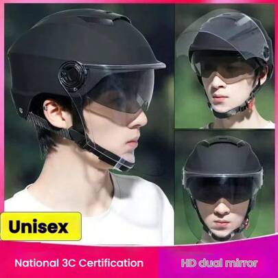 1pc Electric Bicycle Helmet, Unisex 4-Season, 3C Certified Safety Helmet With Dual Visors, Summer Sunshade And Windproof Ear Protection