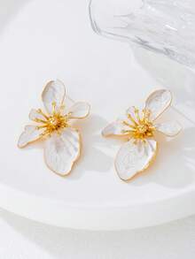 Bộ 7 món/Bộ trang sức dây chuyền, vòng tay, hoa tai, vòng tay, vòng lắc tay, nhẫn bằng kim loại tráng men màu trắng và ngọc trai, Bộ phụ kiện thời trang Châu Âu và Mỹ dành cho phụ nữ - trắng - Xem 6