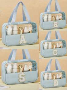 1 peça Bolsa de Maquiagem Monograma PVC Transparente, Organizador de Maquiagem Portátil à Prova d'Água, Bolsa de Transporte de Artigos de Higiene Pessoal de Chuveiro para Mulheres (Letra A~Z), Um Presente para a Mãe, Itens Essenciais de Bolsa de Praia, Acessórios de Férias, Nécessaire de Viagem de Cosméticos para o Dia dos Namorados, Nécessaires de Zíper para Suprimentos de Unhas