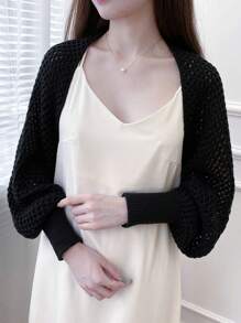 1pc Women High Quality Long Sleeve Thin Knit Shawl Cover Up, Hollow Out Design, Summer Lightweight Outwear