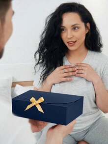 海军蓝色带盖礼盒，蓝色牛皮纸礼盒，伴娘求婚礼盒（带丝带），适用于婚礼、包装、礼品、生日、纸杯蛋糕盒、情人节礼盒