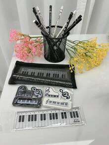 10 Pcs Interesting Wooden HB Pencils, Piano And Musical Note Pattern Round Barrels, Pencils As Prizes, Music Stationery Pencils, Creative Student Pencils, Piano Pencils HB Amusing Birthday Party Gifts, Classroom Rewards, Filler For Gift Bags, Teacher Educational Supplies,Back To School - Multicolor - View 2