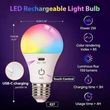 1pc LED Rechargeable Light Bulb With Remote Battery Control, Suitable For Lamps, Eye-Care Lighting, Smart RGB Color Changing Bulb, E26 Base, Suitable For Camping, Hiking, Fishing, Holidays, Cars, College, Sports, Home, Party, Living Room, Bedroom, Music Festivals, Hurricane Emergencies - Ngôi sao - Xem 4