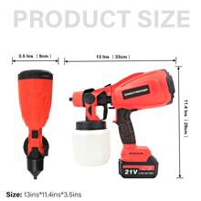 1000ML Cordless High Pressure Spray Gun Paint Sprayer With 2 Batteries Red TU2 ,21V 2x2000mAh Batteries Includesfor House Painting/Home Interior And Exterior/Wood/Walls/Furniture/Fence/Door