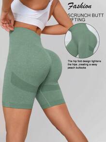 1pc Women Seamless High-Waisted Yoga/Fitness/Weightlifting Shorts, For Gym Workout, Spring/Summer