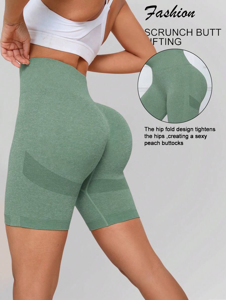 1pc Women Seamless High-Waisted Yoga/Fitness/Weightlifting Shorts, For Gym Workout, Spring/Summer