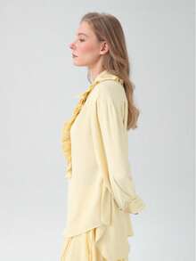 HZXVIC Women's New Autumn Deep V-Neck Top, French Design, Showcasing Fashionable Slim Charm Blouse - Yellow - View 4