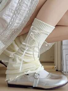 2025新款夏季薄款针织宽腿套，蝴蝶结叠穿腿套，夏季小腿套，Y2K风格，舒适保暖