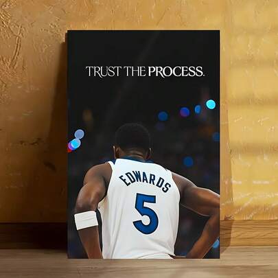 1pc Frameless Canvas Poster - "TRUST THE PROCESS" Motivational Basketball Wall Art, Edwards #5 Sports Decor For Living Room & Bedroom, Dark Background With Bokeh Effect, Canvas Material, Motivational Wall Art | Dynamic Basketball Print | Vibrant Color Print