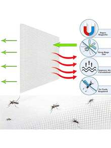 Kitchen & Bedroom Summer Anti-Mosquito & Insect Mesh Net Curtains, DIY Self-Adhesive Anti-Mosquito Mesh Screen, Breathable & Decorative Window Curtains