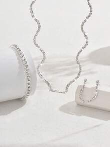 Conjunto elegante de joyería nupcial para boda y fiesta de 3 piezas, incluyendo collar ondulado brillante, aretes y pulsera