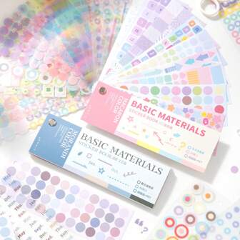 Libro de adhesivos básicos de tarjeta de color, material de planificador de alta estética minimalista, adhesivos hechos a mano con números y puntos DIY, artículos escolares, de vuelta a la escuela