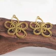 2pcs Fashionable 304 Stainless Steel Gold/Silver Plant & Flower Pattern Pendant, Vacuum Electroplated Durable Craft, Suitable For Necklace, Earrings, DIY Jewelry Making
