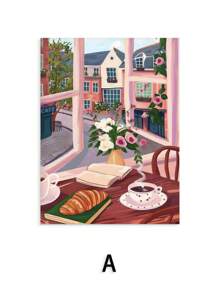 1/6pcs Coffee Shop City Bakery Illustration Croissants And Cookies Art Poster Canvas Painting Wall Print Picture For Kitchen Home Decor,Frameless