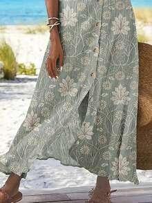 Floral Print Bohemian Front Button Ruffle Hem Skirt - Multicolor - View 2