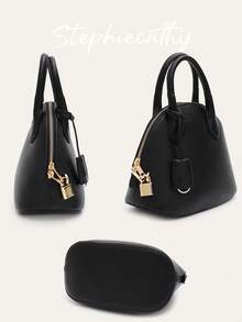 STEPHIECATHY 女士品牌奢华时尚 PU 素食皮革顶部手柄圆顶包金属锁装饰手提包拉链开合可调节长肩带斜挎包优雅场合钱包日常通勤约会旅行