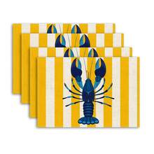 4 Pieces Black Bat Purple And Yellow Plaid Stripes, 12.5*16.5 Inch Insulated Rectangular Linen Table Mats For Holiday Party, Kitchen, Dining Room, Home Table Decoration Placemats