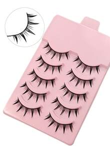 Asiteo 5 Pairs Manga Anime Lashes,Natural Look Faux Mink Lashes,3D Volume And Wispy Eyelashes Korean Japanese Asian Cosplay Eyelashes,For Used Daily Makeup Extension Reusable - 黑色 - 查看 6