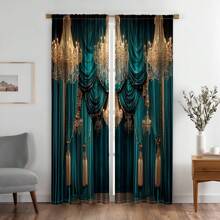[2pcs Green Velvet Curtains] 2pcs Elegant Green Velvet Curtains, Modern All-Season Design, 100% Polyester, Light Filtering, With Rod Pockets, Easy Hanging, Suitable For Kitchen, Laundry Room, Bedroom, Study, Living Room