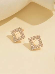 1 对时尚优雅的几何方形水钻耳钉，女士日常休闲生日礼物