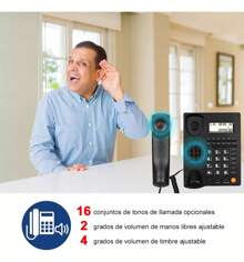 Teléfono fijo de sobremesa con cable y botón grande para oficina casa,hogar, hotel,Teléfono de escritorio con cable Teléfono de oficina Teléfono boton grande telefono fijo