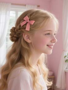 5pcs Vintage Colorful Plaid Butterfly Hair Clips, Suitable For Daily Outfit - Multicolor - View 2