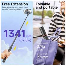TOKQI 52,8 Zoll Selfie-Stick Smartphone Stativ mit kabellosem Fernbedienung, tragbar, leicht, ausziehbares Smartphone Stativ (Schwarz)