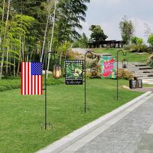 Metal Garden Flag Holder Stand With Shepherds Hooks - Heavy Duty Outdoor Flag Pole Stake For 12x18 Small Yard Flags, Lawn Decor, House Number Sign | Rustproof, Adjustable Clip & Stopper | Easy Install - Nhiều màu - Xem 7
