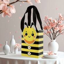 5pcs Creative Cartoon Bee Style Gift Bag With Handle, Yellow And Black Striped Design, Party Packaging Bag, Cartoon Bee Design, Durable Storage Paper Bag, Bee Party Decoration Suitable For Party Gifts, Birthdays, Weddings, Etc