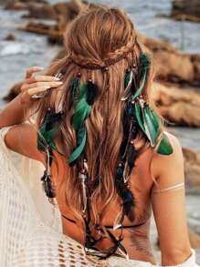 Bandana de mujer, diademas hippie, accesorios para el cabello con arcoíris, diadema bohemia con plumas, diadema turbante, banda deportiva, cinta para el cabello de moda